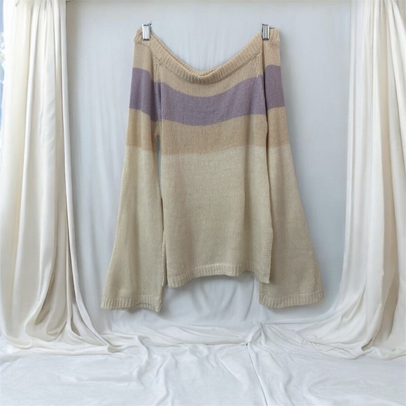 Y2K‎ Womens Off the Shoulder Sweater Knit Flower Child Slouchy Soft Girl Small - Picture 1 of 12